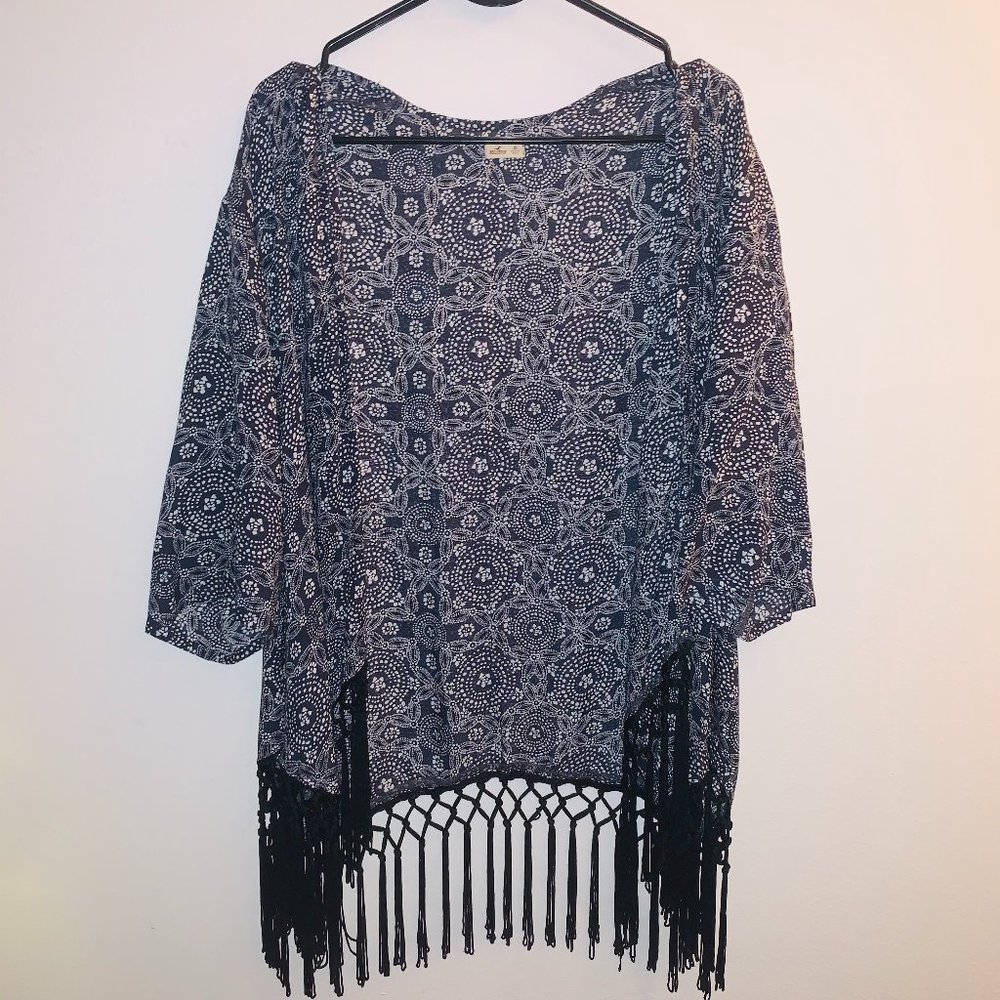 Navy Kimono with Fringe Bottom